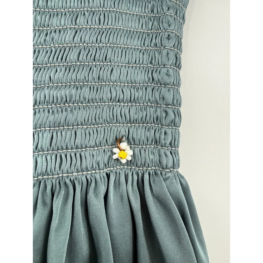 Natural Life Shorts Womens‎ Small Teal Smocked Waist Satin Boho Daisy Detail